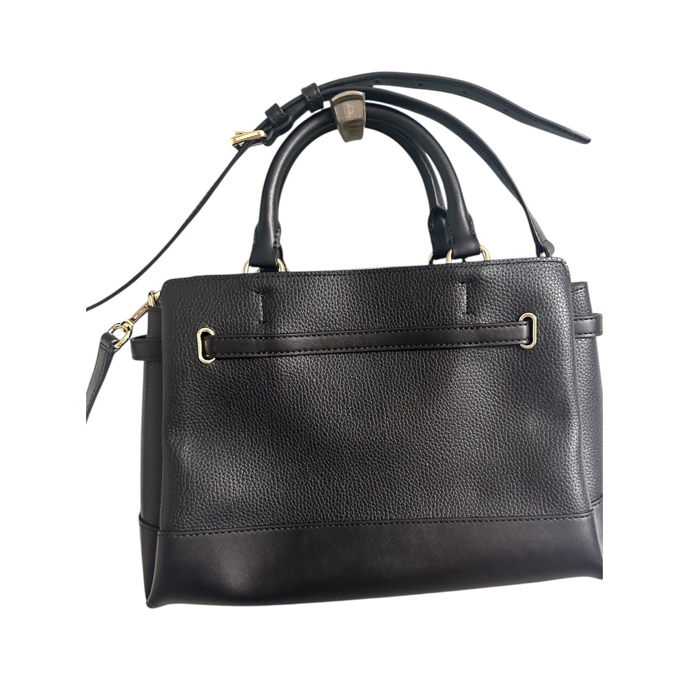 Michael Kors Black Leather Tote Handbag Gold Tone MK Logo Convertible Strap - Picture 3 of 3
